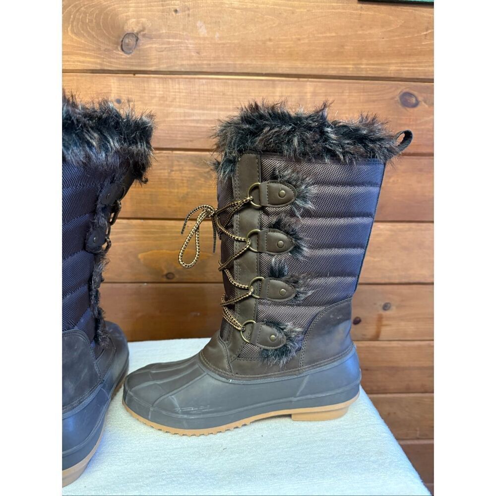 Khombu Kandice Tall Lace-up Faux Fur Winter Snow Boots Sz 10 Brown/gray - Picture 5 of 8